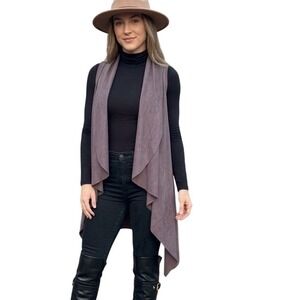 Demdaco CityWrap Faux Suede Draped Waterfall Vest Mauve Taupe Open Front OS